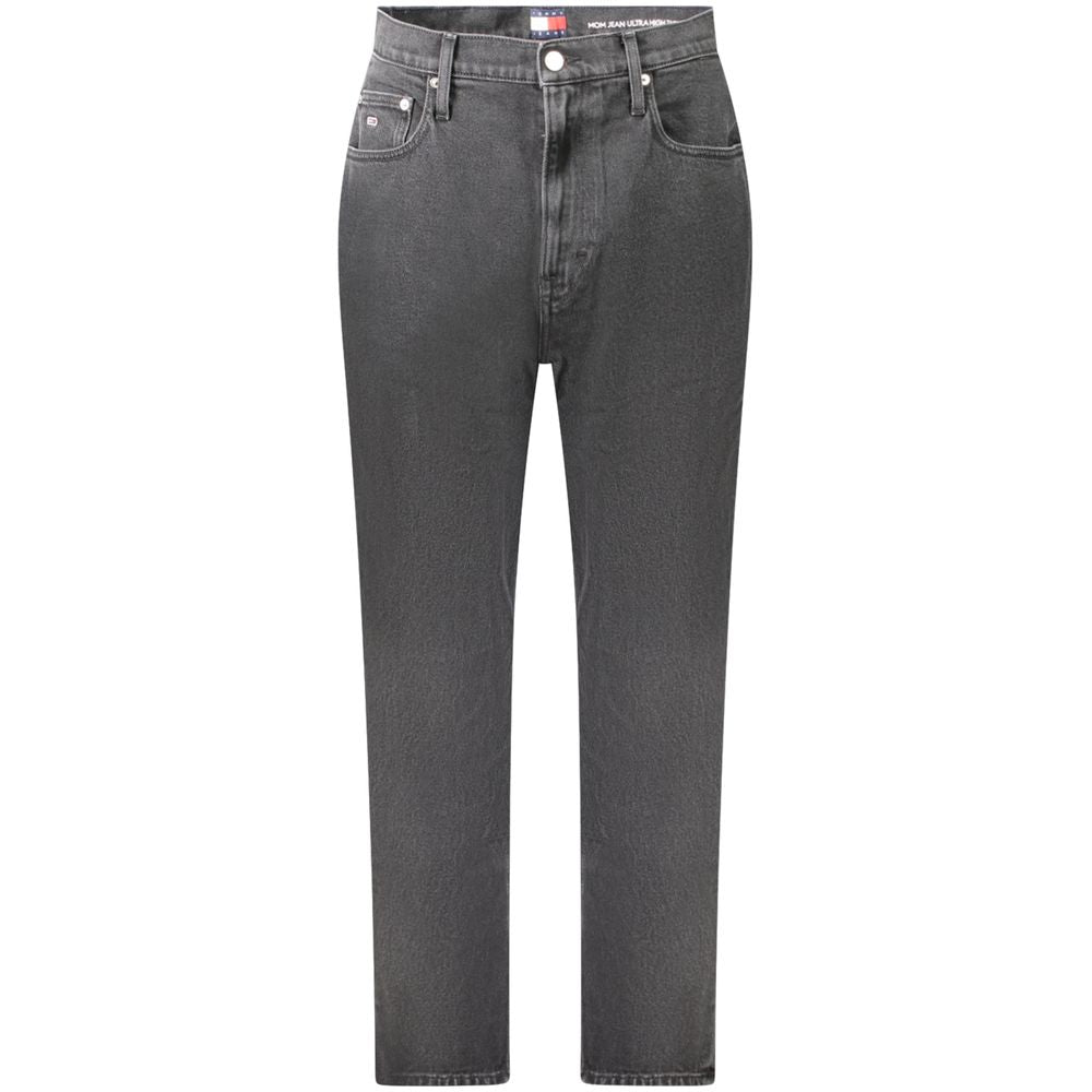 Tommy Hilfiger Black Cotton Women Jeans, high-tapered fit with iconic embroidery, eco-conscious design featuring regenerative cotton.