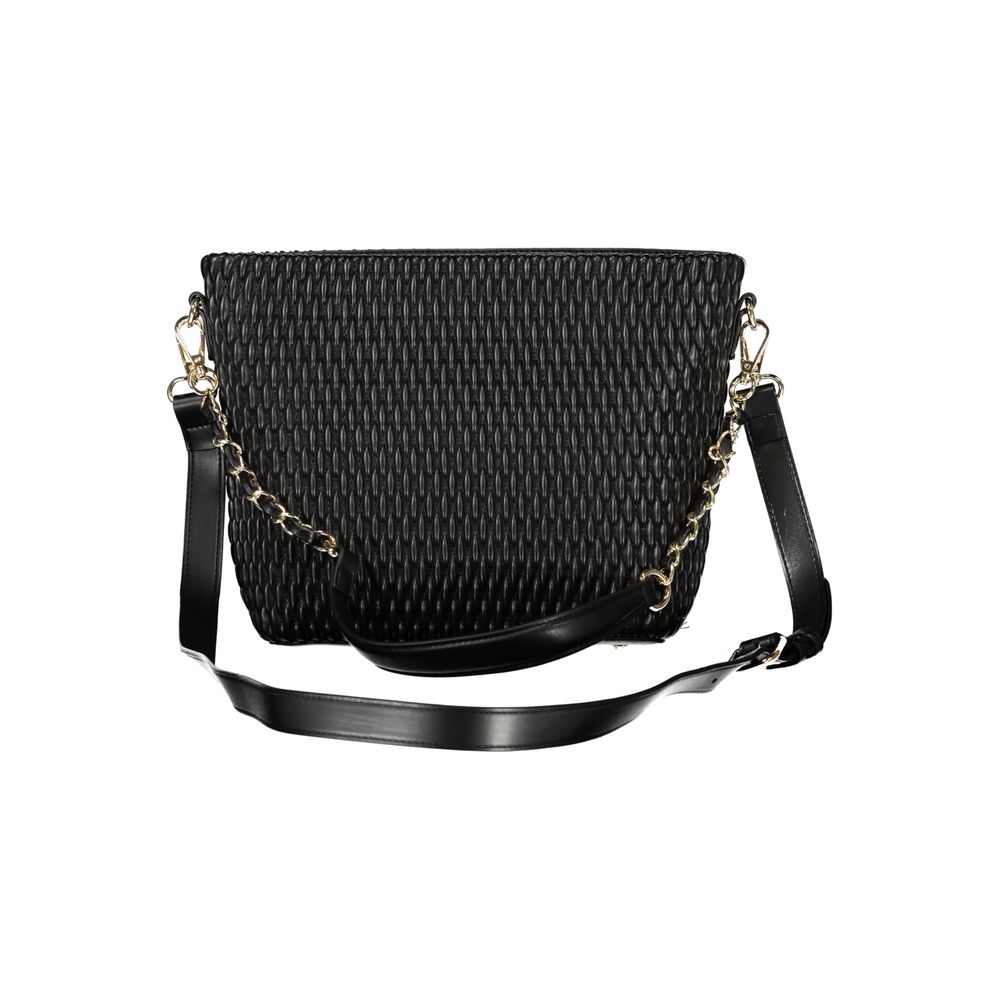 Sleek Mario Valentino Black Polyethylene Women Handbag with removable handle and adjustable strap, perfect for sophisticated fashion.