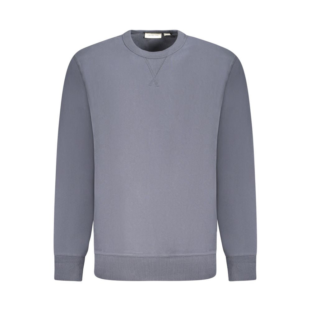 Calvin Klein Blue Cotton Men Sweater with crew neck and iconic logo, crafted from premium 95% regenerative cotton for ultimate comfort and style.