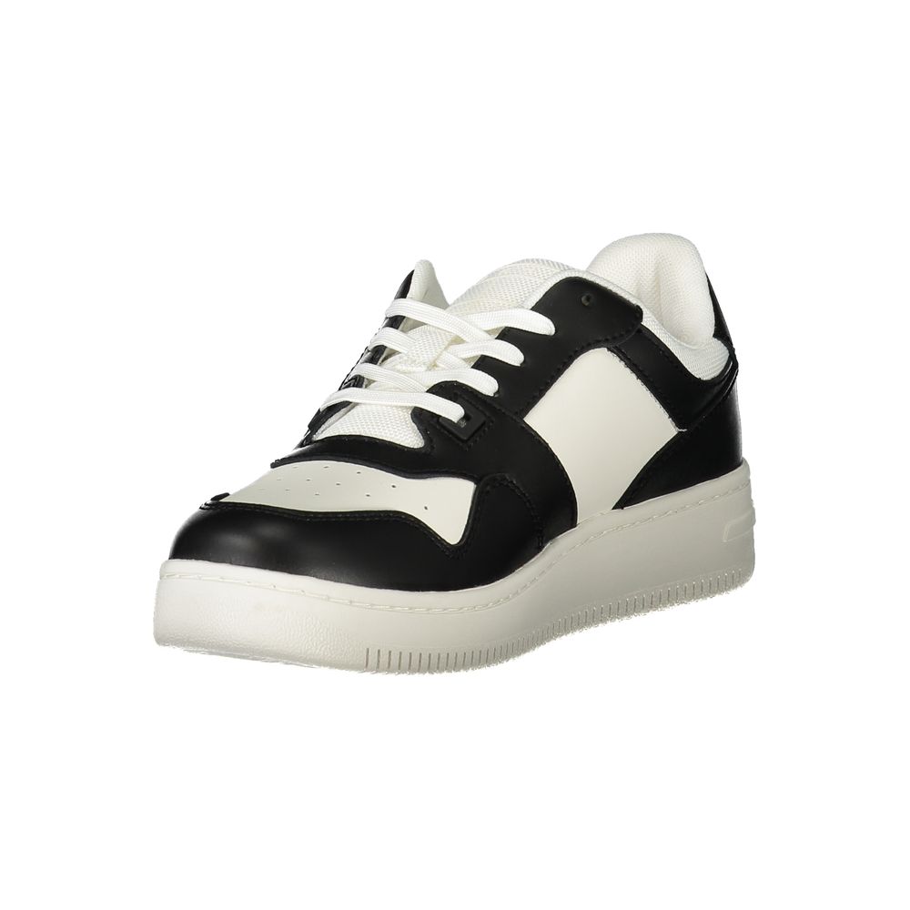 Tommy Hilfiger White Polyethylene Women Sneaker with chic black accents, featuring a removable footbed and iconic logo for stylish comfort.