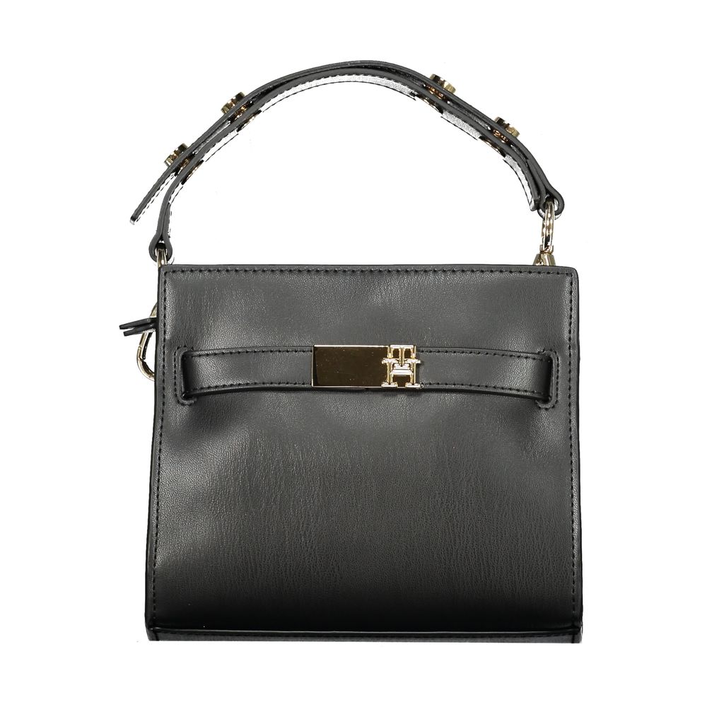 Tommy Hilfiger Black Polyethylene Women Handbag with adjustable handle and shoulder strap, featuring dual compartments.