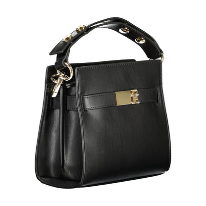 Tommy Hilfiger Black Polyethylene Women Handbag with adjustable handle and dual compartments, perfect blend of style and functionality.