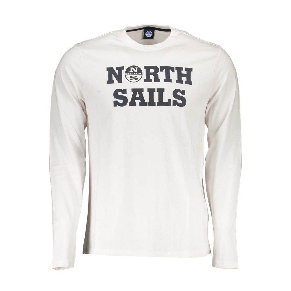 Alt Tag: North Sails White Cotton Men T-Shirt with long sleeves and logo print, showcasing casual luxury style in white cotton.