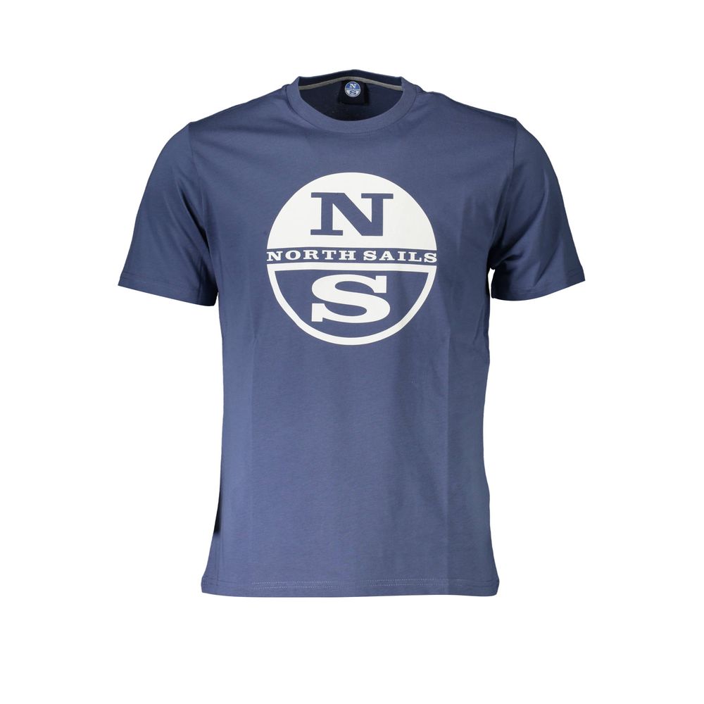 North Sails Blue Cotton Men T-Shirt with logo and nautical design, crafted for casual comfort and style.