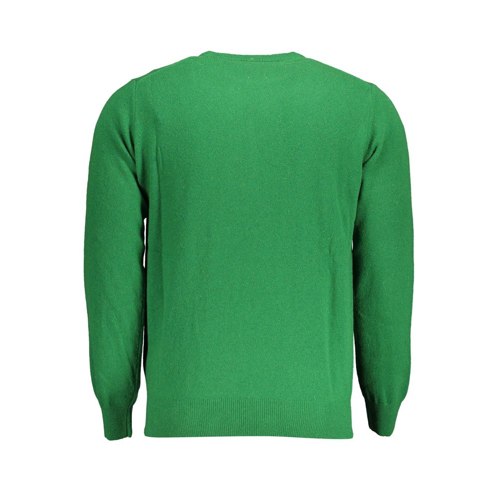 Back view of North Sails Green Wool Men Sweater featuring luxurious wool craftsmanship and classic style.