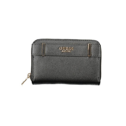 Guess Jeans Black Polyethylene Women Wallet with zip closure and two compartments for organization.