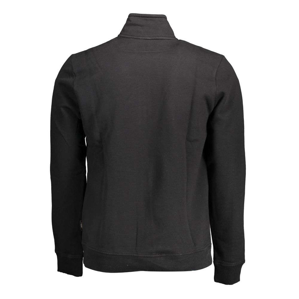 Back view of Napapijri Black Cotton Men Sweater with long sleeves, showcasing the sleek design and quality fabric.