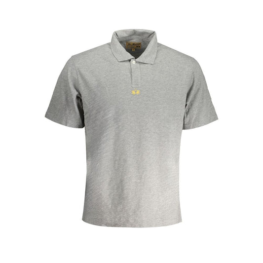 La Martina Brown Cotton Men Polo Shirt with detailed embroidery, showcasing comfort and elegance, perfect for versatile styling.