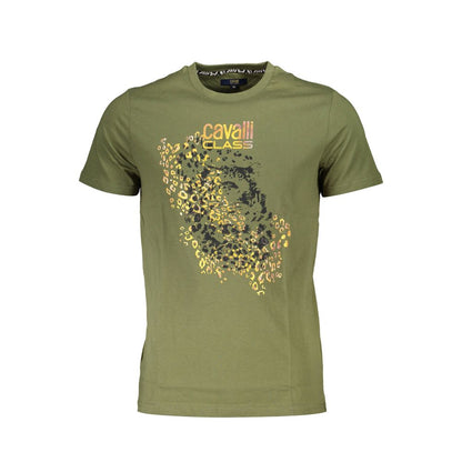 Cavalli Class Green Cotton Men T-Shirt with short sleeves and logo print