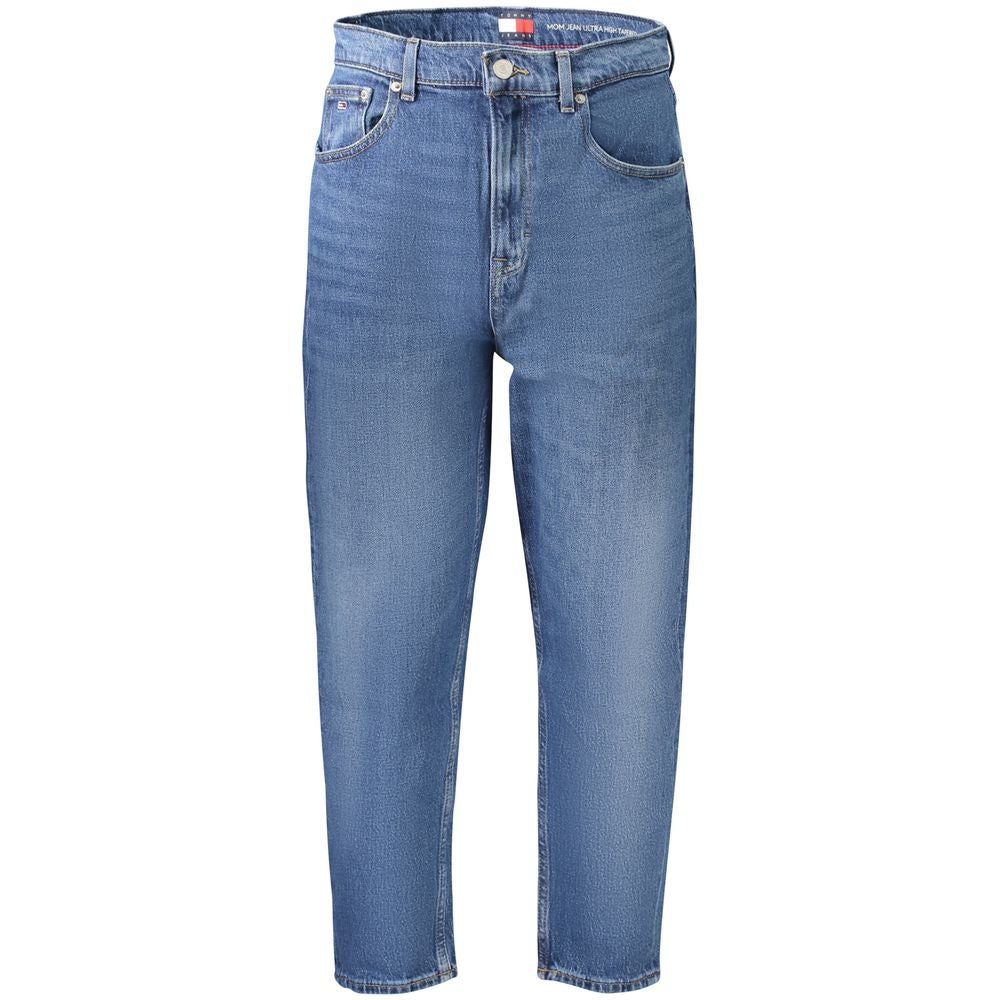 Tommy Hilfiger Blue Cotton Women Jeans with high-waisted, tapered mom fit and classic blue wash