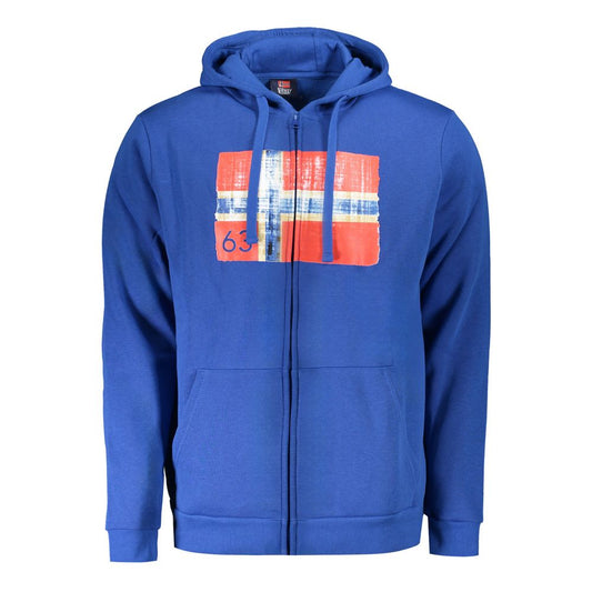 Norway 1963 Blue Cotton Men Sweater with Hood and Pockets - stylish hooded sweatshirt with iconic design and vibrant blue color.