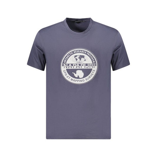 Napapijri Blue Cotton Men T-Shirt with bold logo and eco-friendly design, crafted from 100% organic cotton for sustainable fashion.