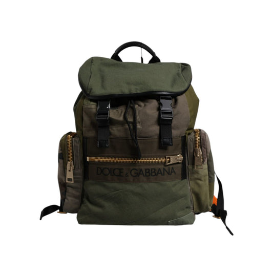 Dolce & Gabbana Green Patchwork Travel Backpack Military Bag