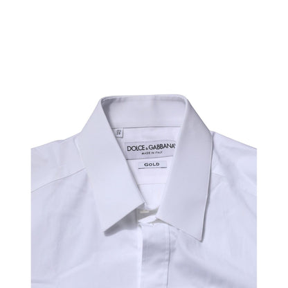Dolce & Gabbana White Cotton GOLD Long Sleeves Formal Shirt