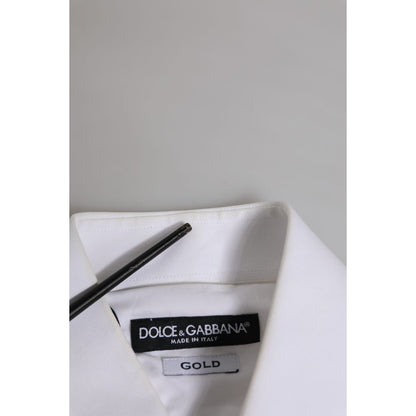 Dolce & Gabbana White Cotton GOLD Long Sleeves Formal Shirt