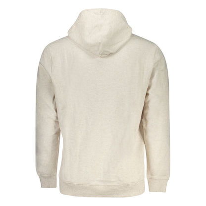 Back view of Tommy Hilfiger Beige Cotton Men Sweater showcasing hood and brushed finish, eco-friendly fashion with logo detail.
