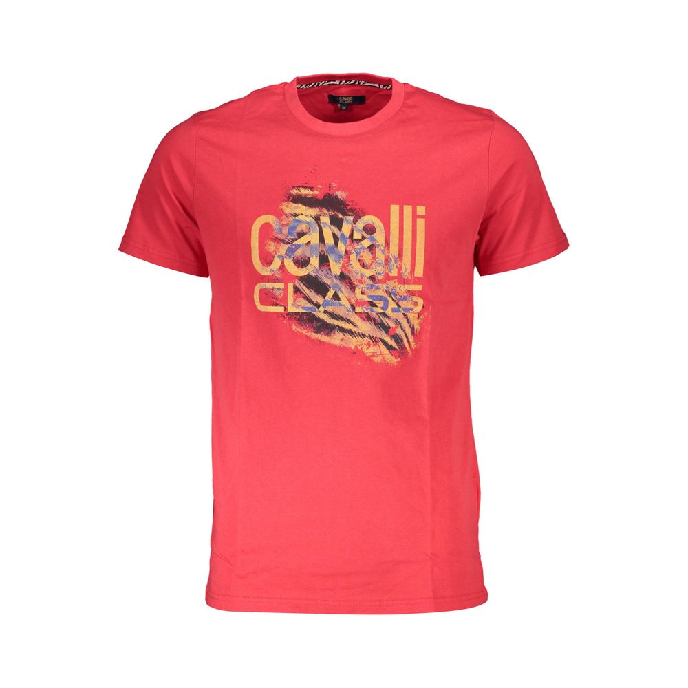 Cavalli Class Red Cotton Men T-Shirt with logo and print design