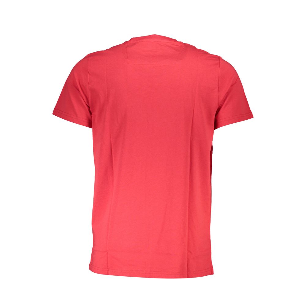 Back view of Cavalli Class Red Cotton Men T-Shirt showcasing premium cotton material and vibrant red color.