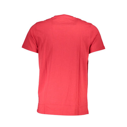 Back view of Cavalli Class Red Cotton Men T-Shirt showcasing premium cotton material and vibrant red color.