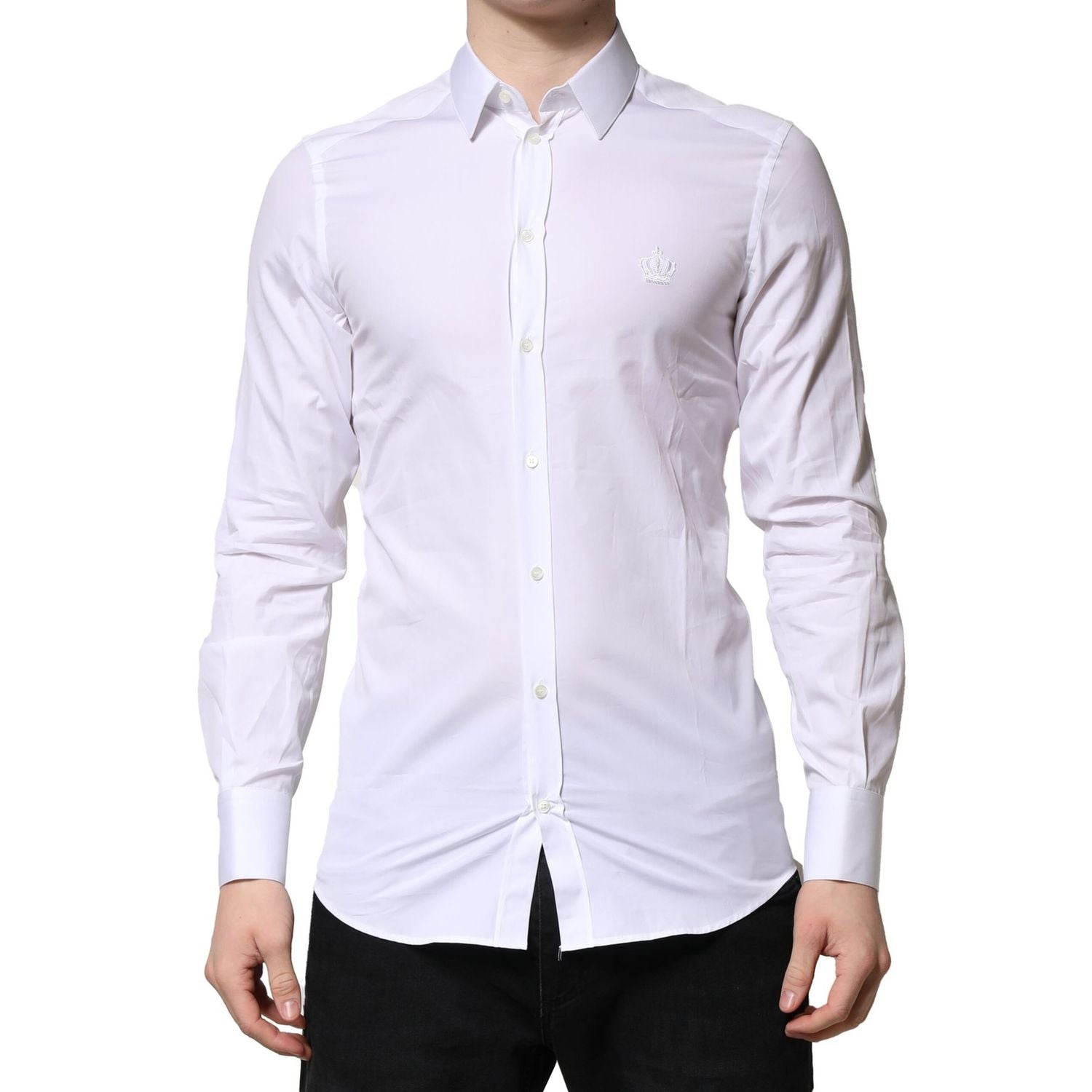 Dolce & Gabbana White GOLD Cotton Long Sleeves Men Formal Shirt