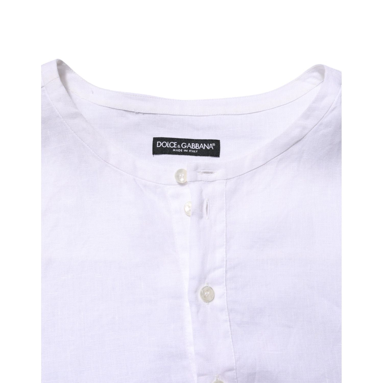 Dolce & Gabbana White Linen Long Sleeves Casual Men Shirt