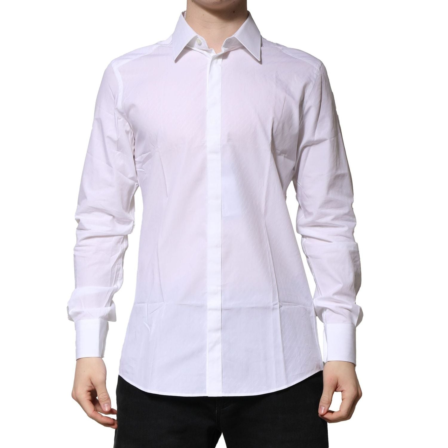 Dolce & Gabbana White GOLD Cotton Long Sleeves Men Formal Shirt