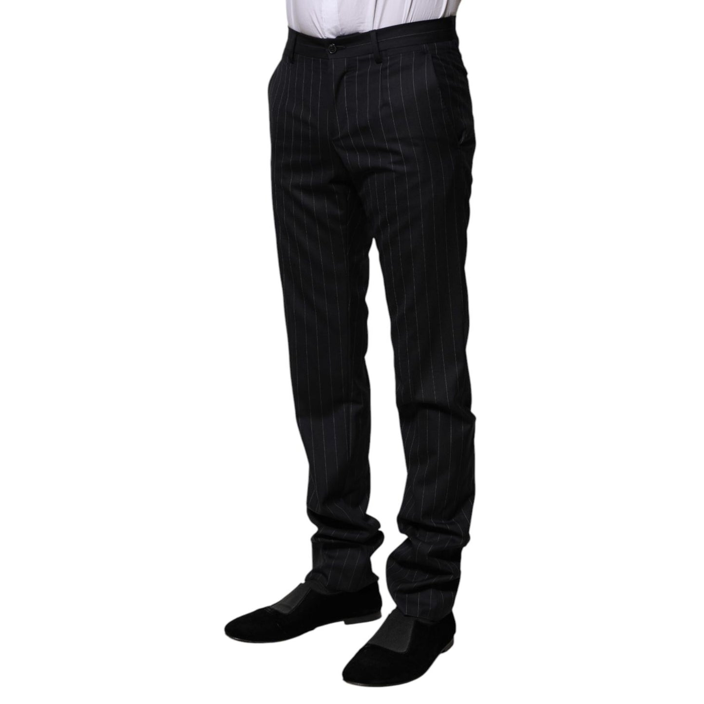 Dolce & Gabbana Black Wool Striped Formal Pants