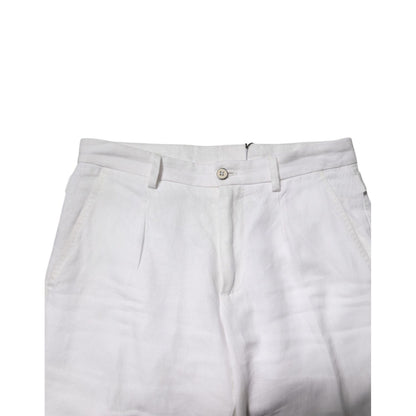 Dolce & Gabbana White Linen Mid Waist Cropped Pants