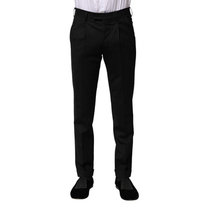 PT Torino Black Solid Formal Tapered Men Dress Pants