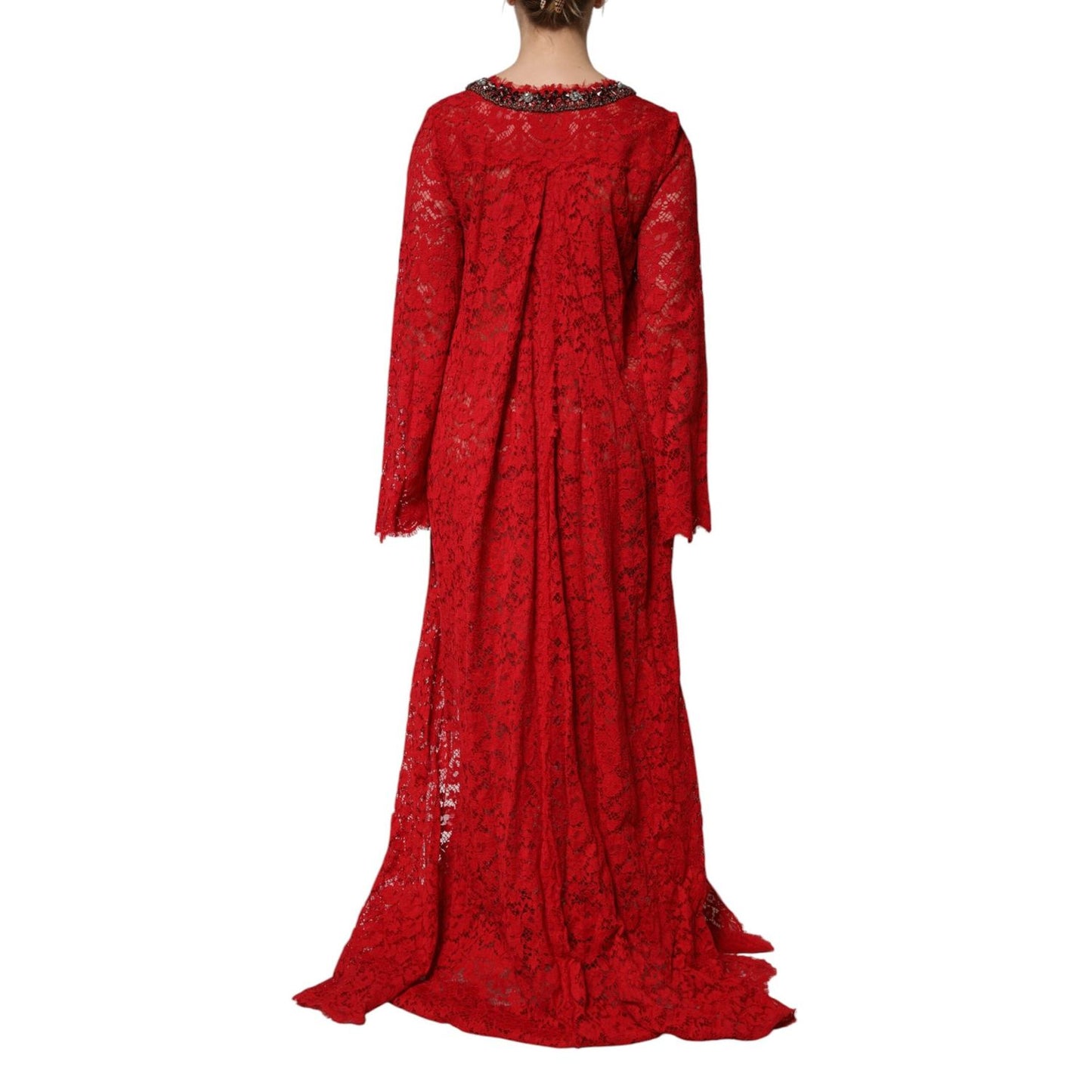 Dolce & Gabbana Red Floral Lace Rhinestone Embellished Dress DR81739-38