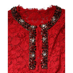 Dolce & Gabbana Red Floral Lace Rhinestone Embellished Dress DR81739-38
