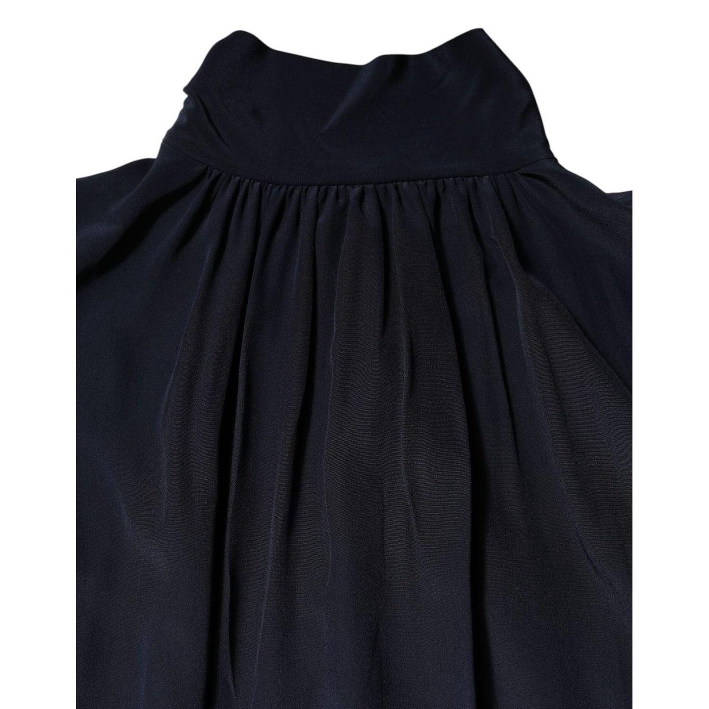 Dolce & Gabbana Blue Silk Mock Neck Long Sleeves Blouse Top