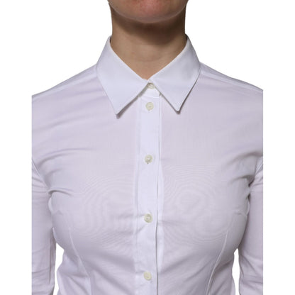 Dolce & Gabbana White Cotton Collared Long Sleeves Blouse Top