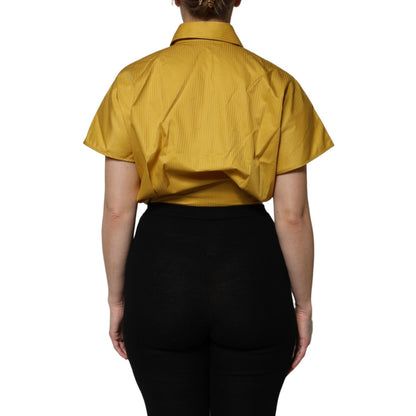 Dolce & Gabbana Mustard Collared Short Sleeves Blouse Top