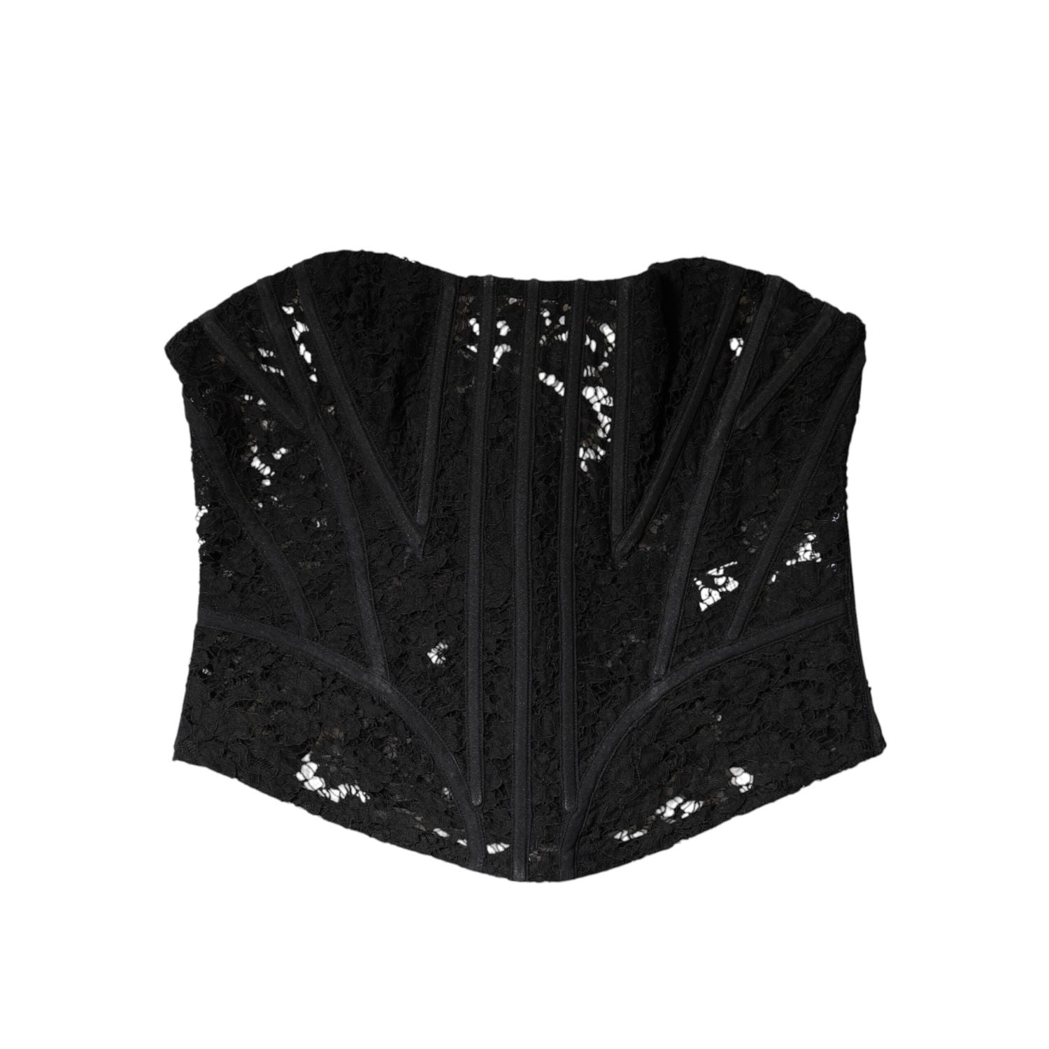 Dolce & Gabbana Black Cotton Floral Lace Corset Bustier Top