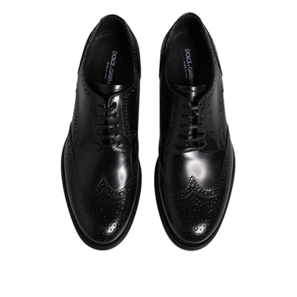 Dolce & Gabbana Black Leather Derby Wingtip Formal Shoes