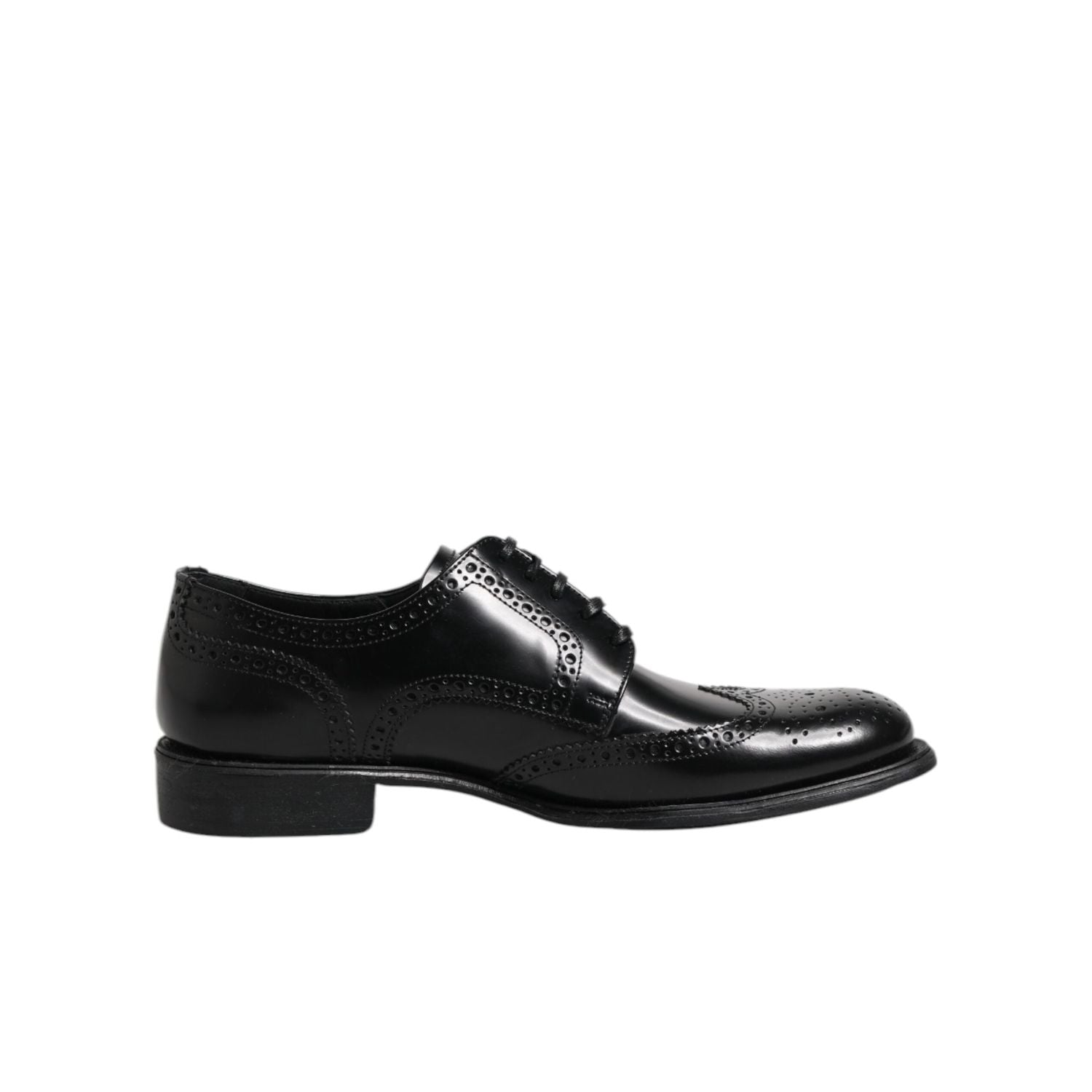 Dolce & Gabbana Black Leather Derby Wingtip Formal Shoes