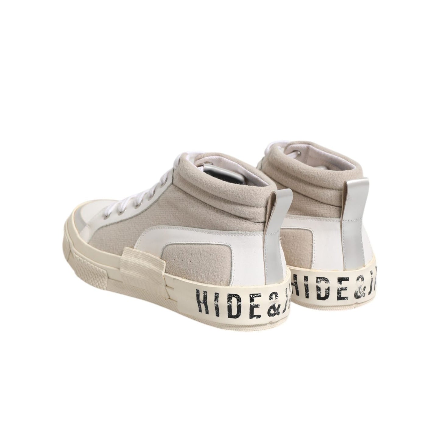 HIDE & JACK White Beige Lace Up Mid Top Casual Sneakers Shoes