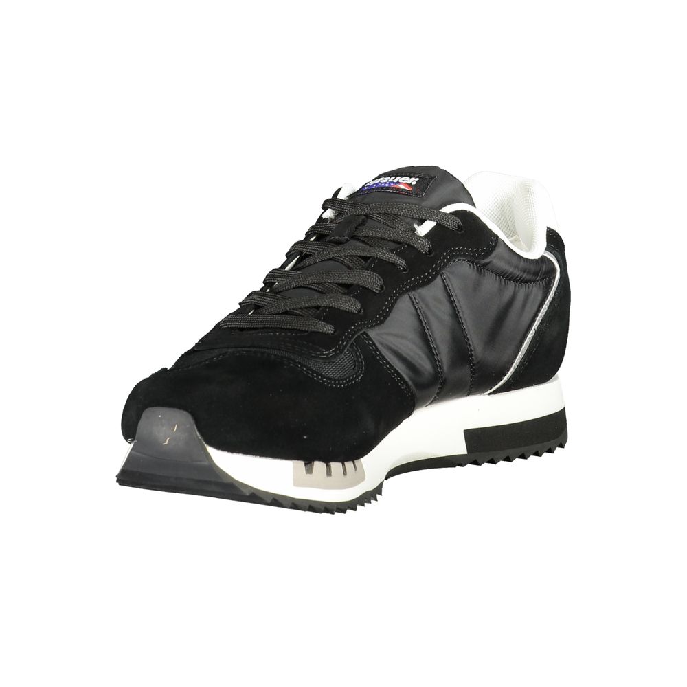 Blauer Black Polyester Men Sneaker with sleek design and removable footbed, featuring contrast detailing and Blauer print logo.