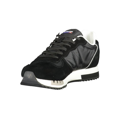 Blauer Black Polyester Men Sneaker with sleek design and removable footbed, featuring contrast detailing and Blauer print logo.