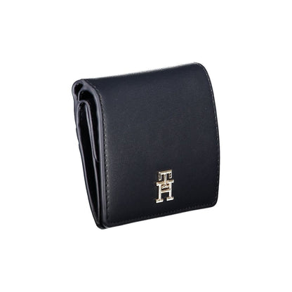 Tommy Hilfiger Blue Polyethylene Wallet with logo, card slots, and coin purse, featuring snap closure.