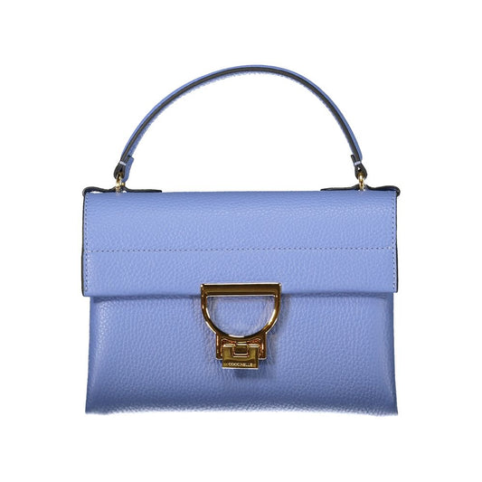 Coccinelle Light Blue Leather Women Handbag with gold twist closure and handle
