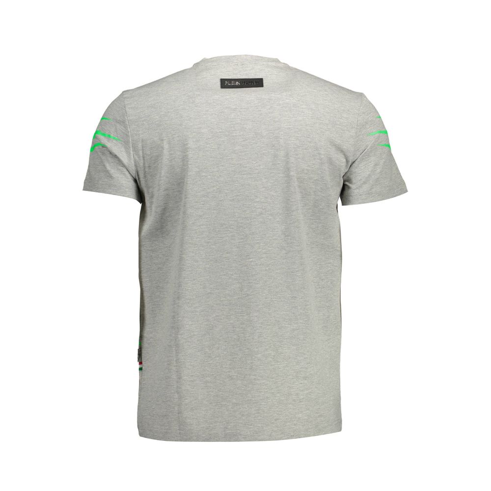 Back view of Plein Sport Brown Cotton Men T-Shirt with green accents and brand logo, showcasing stylish and comfortable design
