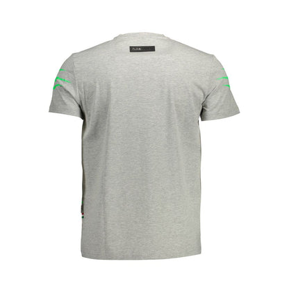 Back view of Plein Sport Brown Cotton Men T-Shirt with green accents and brand logo, showcasing stylish and comfortable design