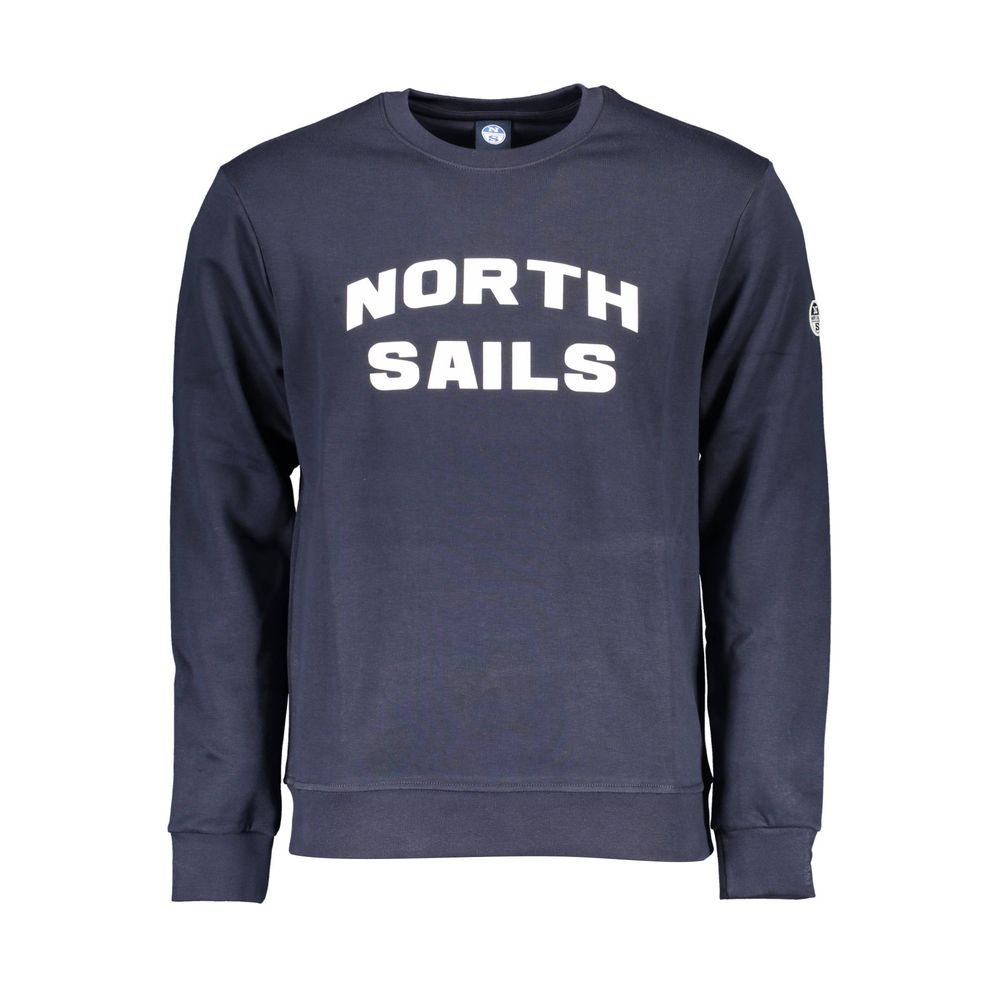 North Sails Blue Cotton Men Sweater with logo print, crew neck, and long sleeves for a stylish casual look.