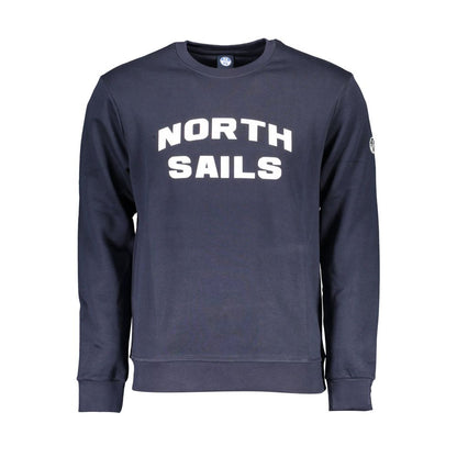 North Sails Blue Cotton Men Sweater with logo print, crew neck, and long sleeves for a stylish casual look.
