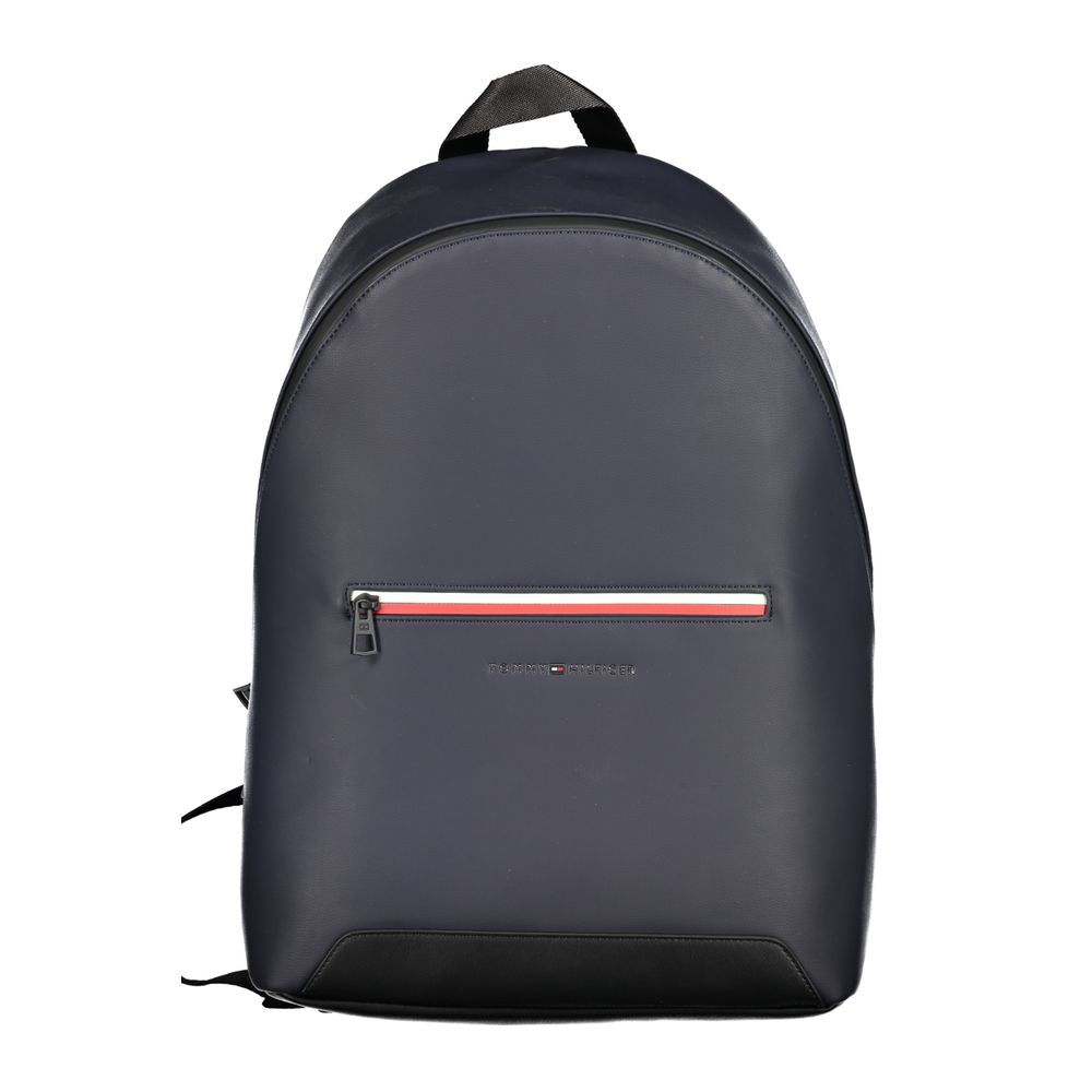 Tommy Hilfiger Blue Polyester Backpack with adjustable straps and external pocket, ideal for travel and storage.