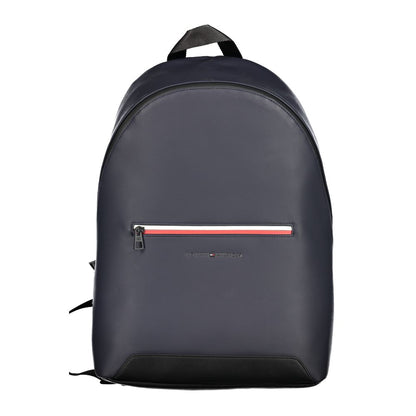 Tommy Hilfiger Blue Polyester Backpack with adjustable straps and external pocket, ideal for travel and storage.