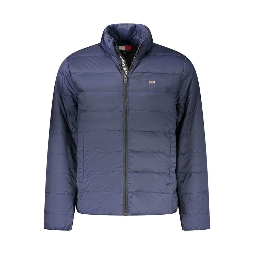 Tommy Hilfiger Blue Polyamide Men Jacket with zip closure, external and internal pockets, eco-friendly material, and discreet logo.