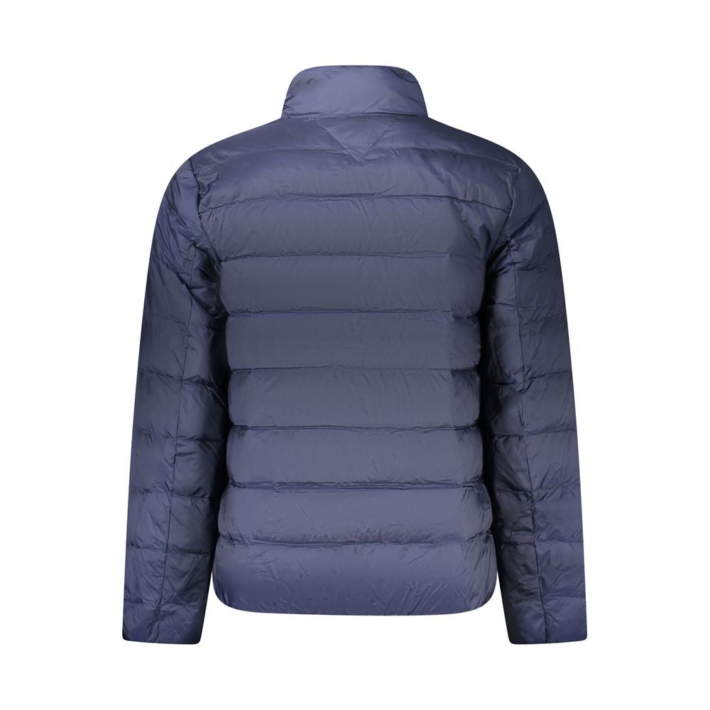 Back view of Tommy Hilfiger Blue Polyamide Men Jacket showcasing quilted design and eco-friendly fabric.